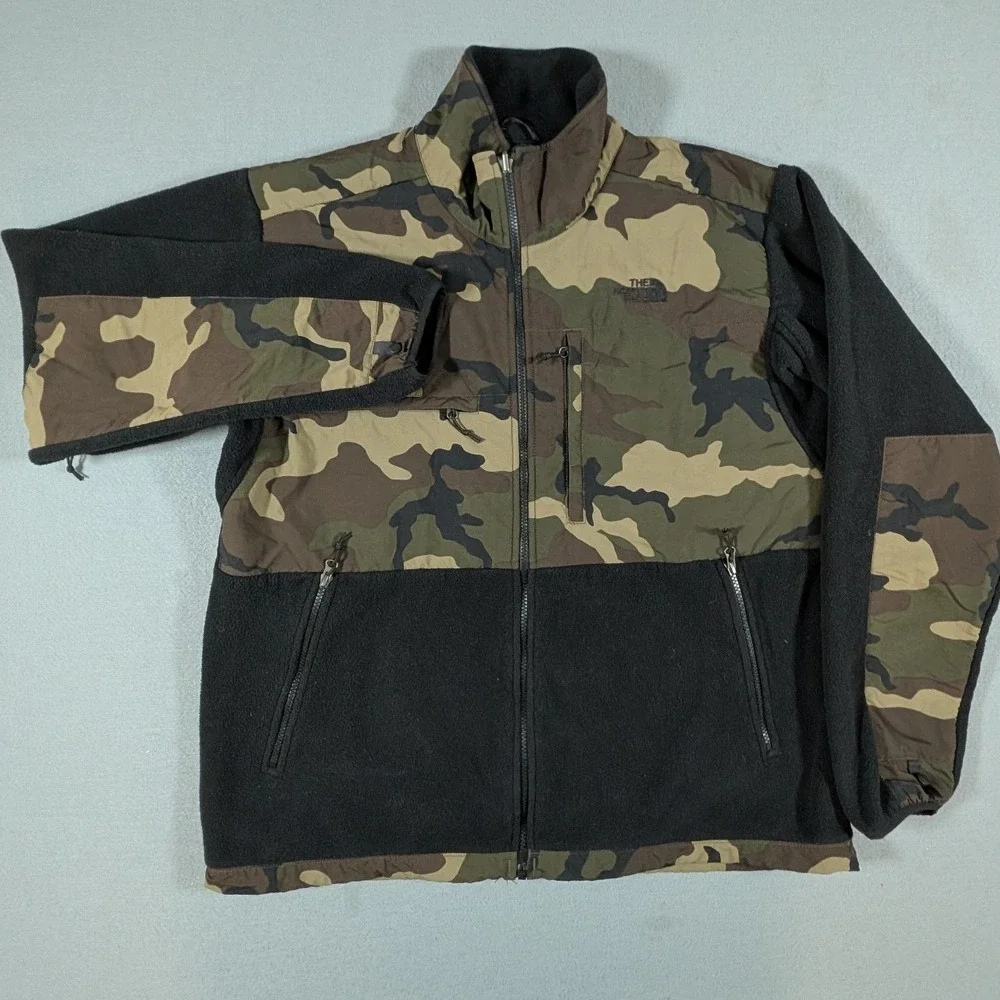 The North Face Denali Fleece Jacket Mens XL Camo Black Polartec Full Zip Rare